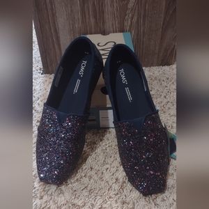 Navy Glitter Toms Alpargata Shoes
